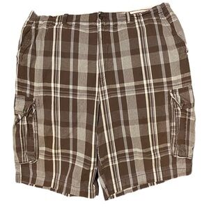 626 Blue Cargo Shorts Brown Plaid Tag 58R Measured 54 Plus Size